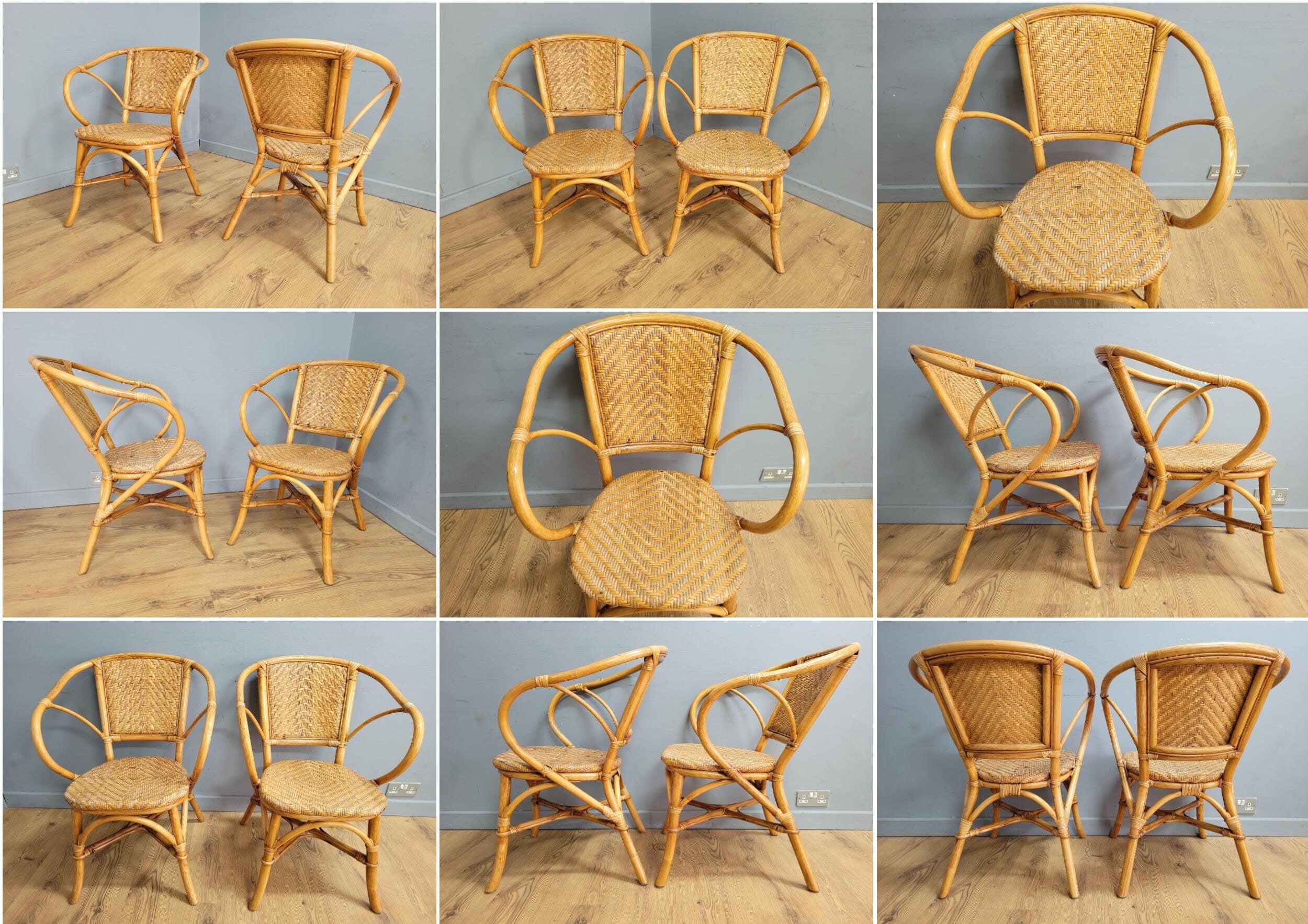 Pair Of Mid Century Wicker Retro Chic Cane Seats Bucket Tub Egg Rattan Chairs