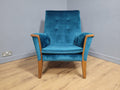 Mid Century Teak Trimmed Armchair Newly Upholstered Button Backed Retro Chic