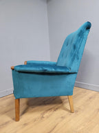Mid Century Teak Trimmed Armchair Newly Upholstered Button Backed Retro Chic