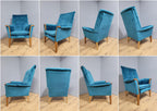 Mid Century Teak Trimmed Armchair Newly Upholstered Button Backed Retro Chic