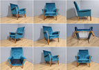 Mid Century Teak Trimmed Armchair Newly Upholstered Button Backed Retro Chic