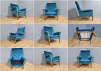 Mid Century Teak Trimmed Armchair Newly Upholstered Button Backed Retro Chic