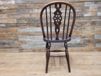 Vintage Country House Brown Leather Padded Seat Wheel Back Bedroom Hall Chair