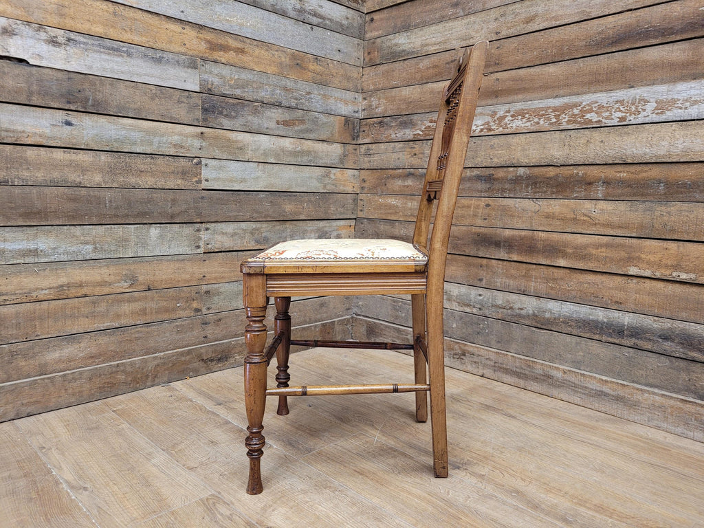 Antique Edwardian Hall Bedroom Chair Spindle Backed Floral Seat Fabric