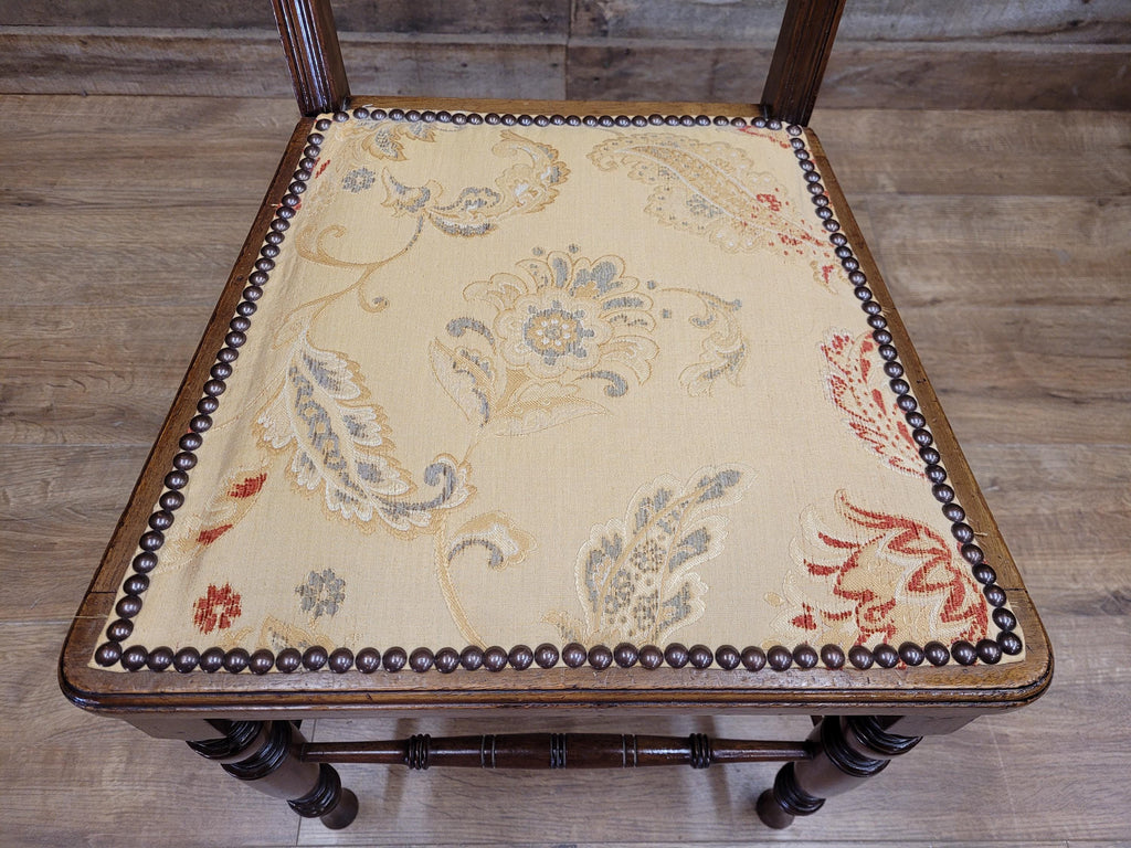 Antique Edwardian Hall Bedroom Chair Spindle Backed Floral Seat Fabric