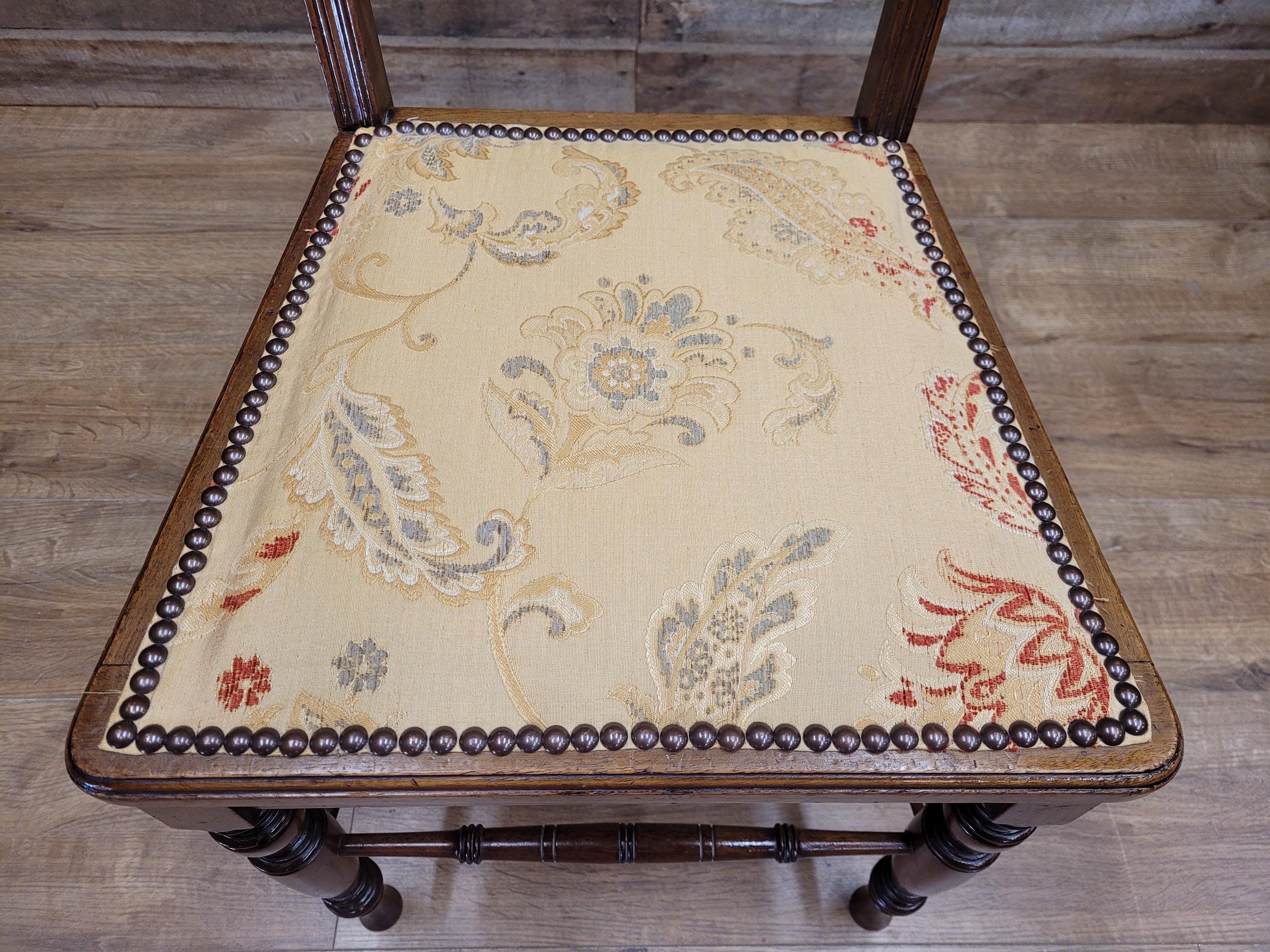 Antique Edwardian Hall Bedroom Chair Spindle Backed Floral Seat Fabric