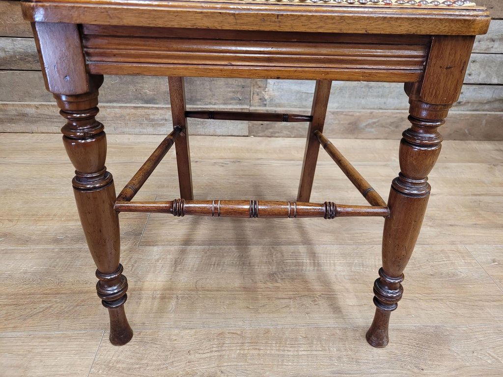 Antique Edwardian Hall Bedroom Chair Spindle Backed Floral Seat Fabric