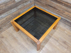 Mid Century Teak & Smoked Glass Square Coffee Table Rounded Corner Legs 1970s