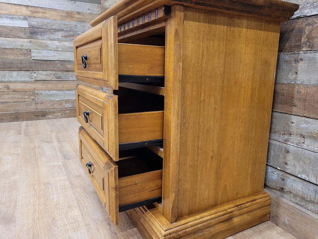 Vintage Rustic Pine Mexican Style Three Drawer Storage Chest