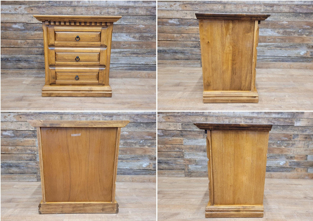 Vintage Rustic Pine Mexican Style Three Drawer Storage Chest