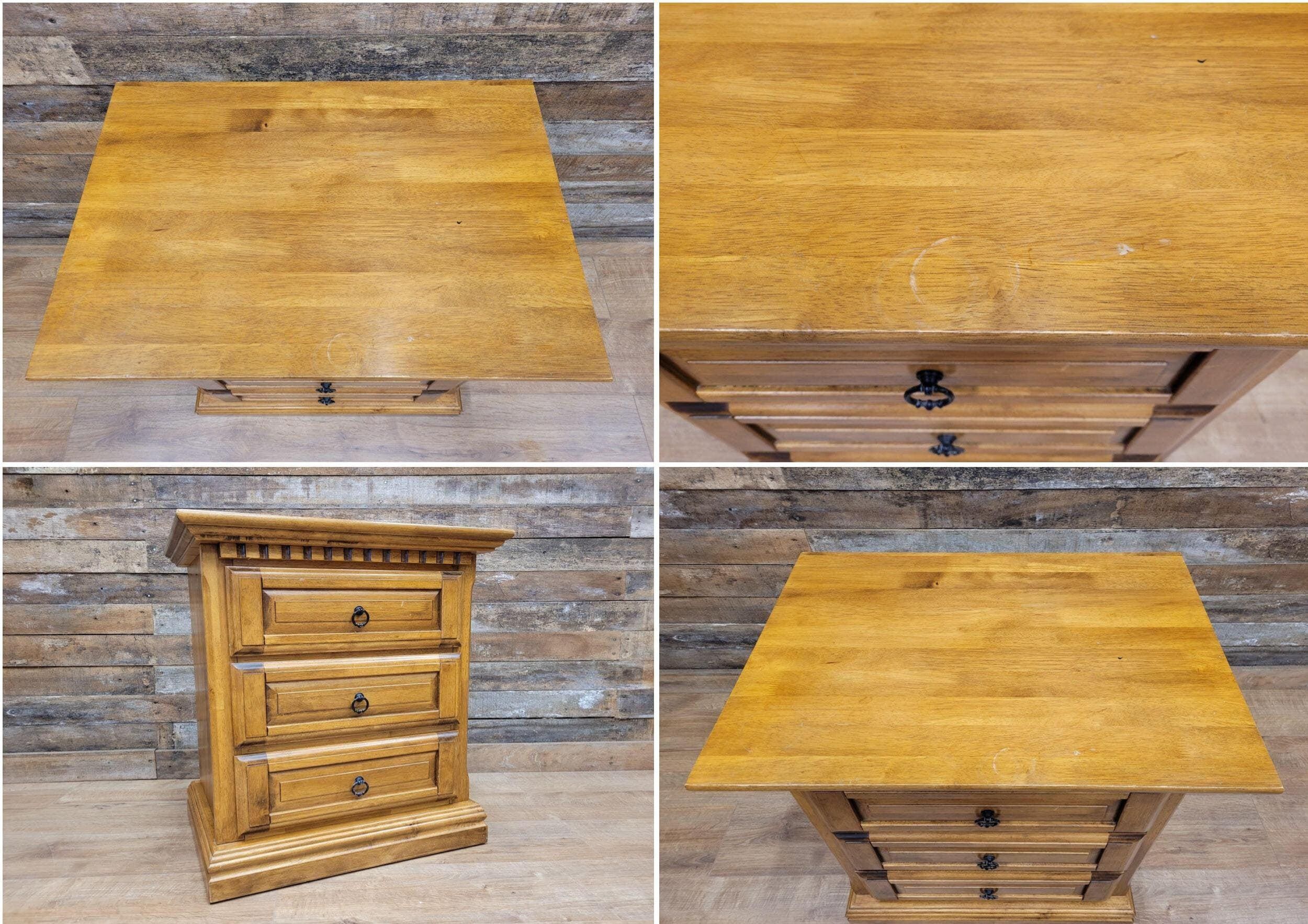 Vintage Rustic Pine Mexican Style Three Drawer Storage Chest