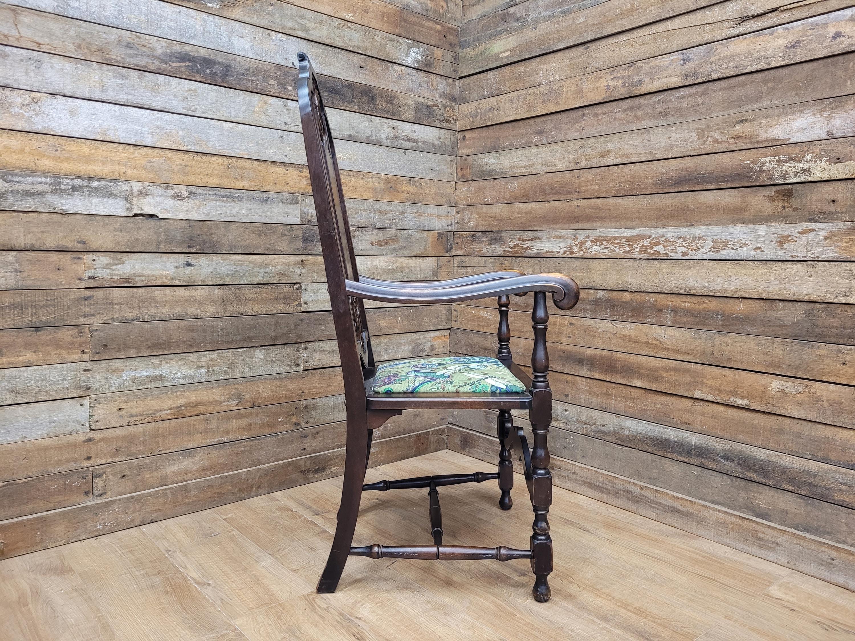 Michigan Chair Co Antique Arts And Crafts Panel Back Throne Chair Dragonfly Seat