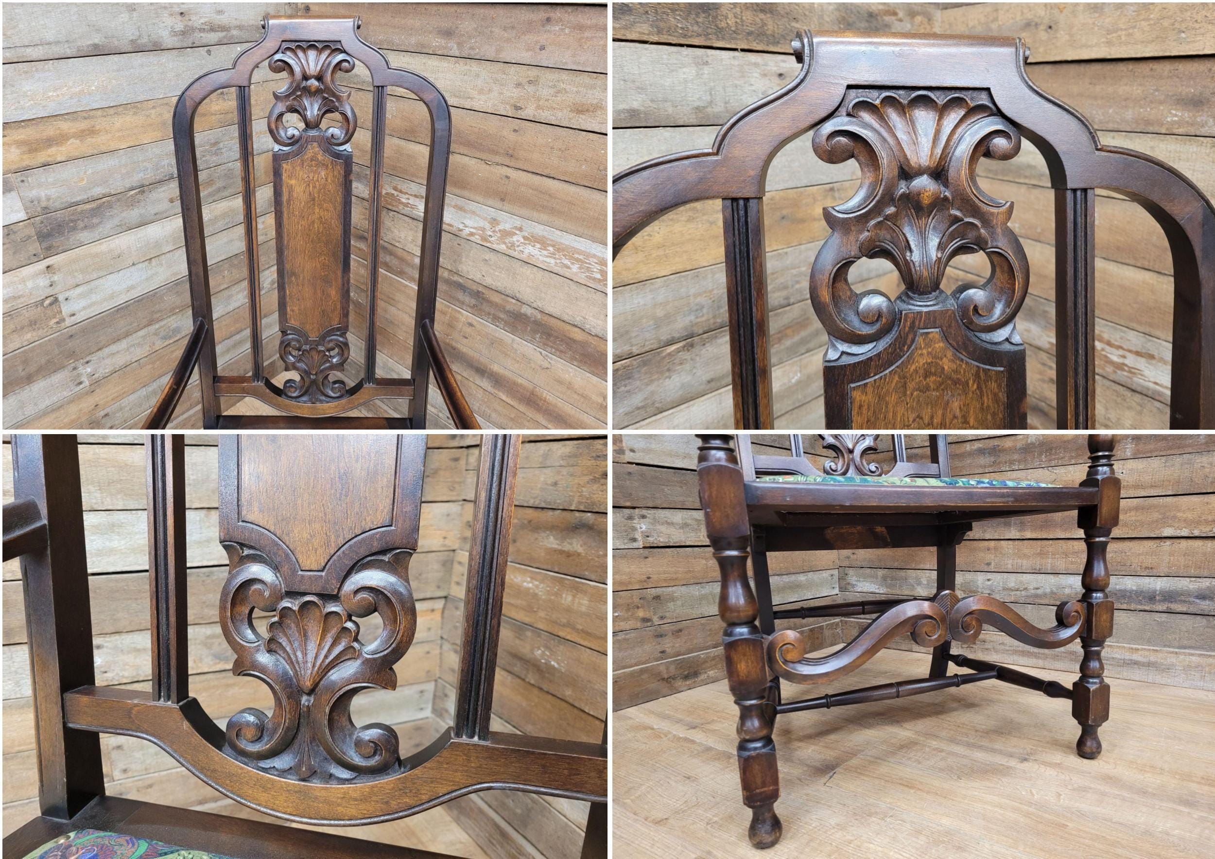 Michigan Chair Co Antique Arts And Crafts Panel Back Throne Chair Dragonfly Seat