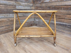 Vintage Rattan Glass Top Bar Cart Bamboo Cocktail Drinks Trolley
