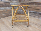 Vintage Rattan Glass Top Bar Cart Bamboo Cocktail Drinks Trolley