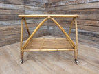 Vintage Rattan Glass Top Bar Cart Bamboo Cocktail Drinks Trolley