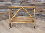 Vintage Rattan Glass Top Bar Cart Bamboo Cocktail Drinks Trolley
