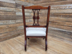Antique Edwardian Carved Back Saloon Chair Padded Seat Ceramic Casters