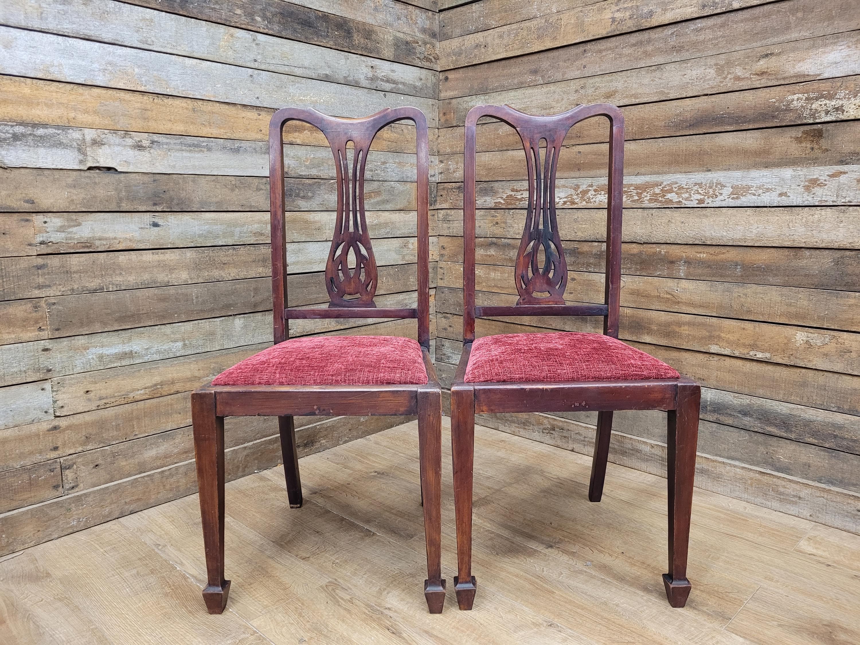 Two Vintage Art Deco Style Splat Back Dining Bedroom Hall Chairs Padded Seats