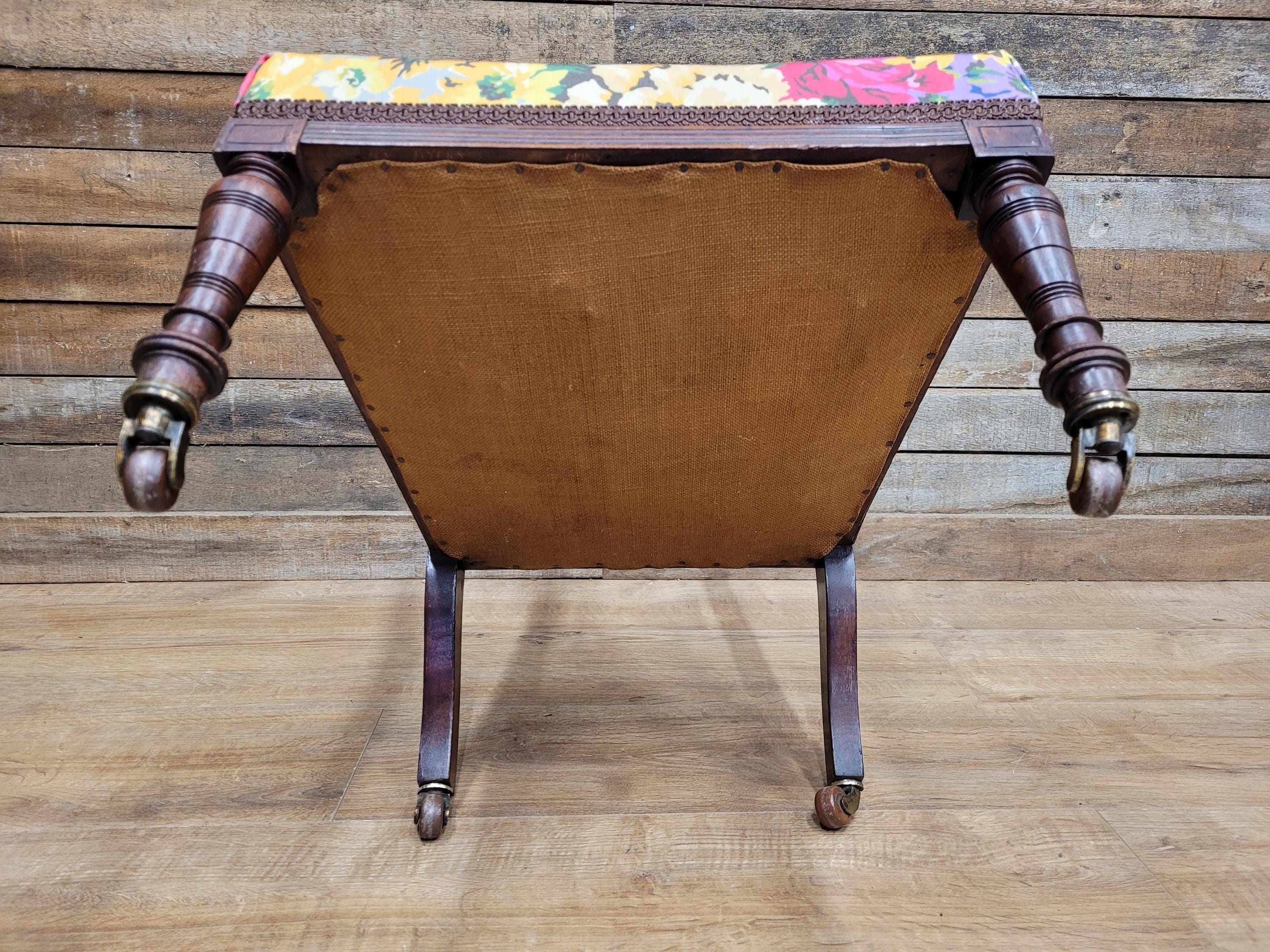 Antique Edwardian Carved Back Saloon Chair Padded Seat Ceramic Casters