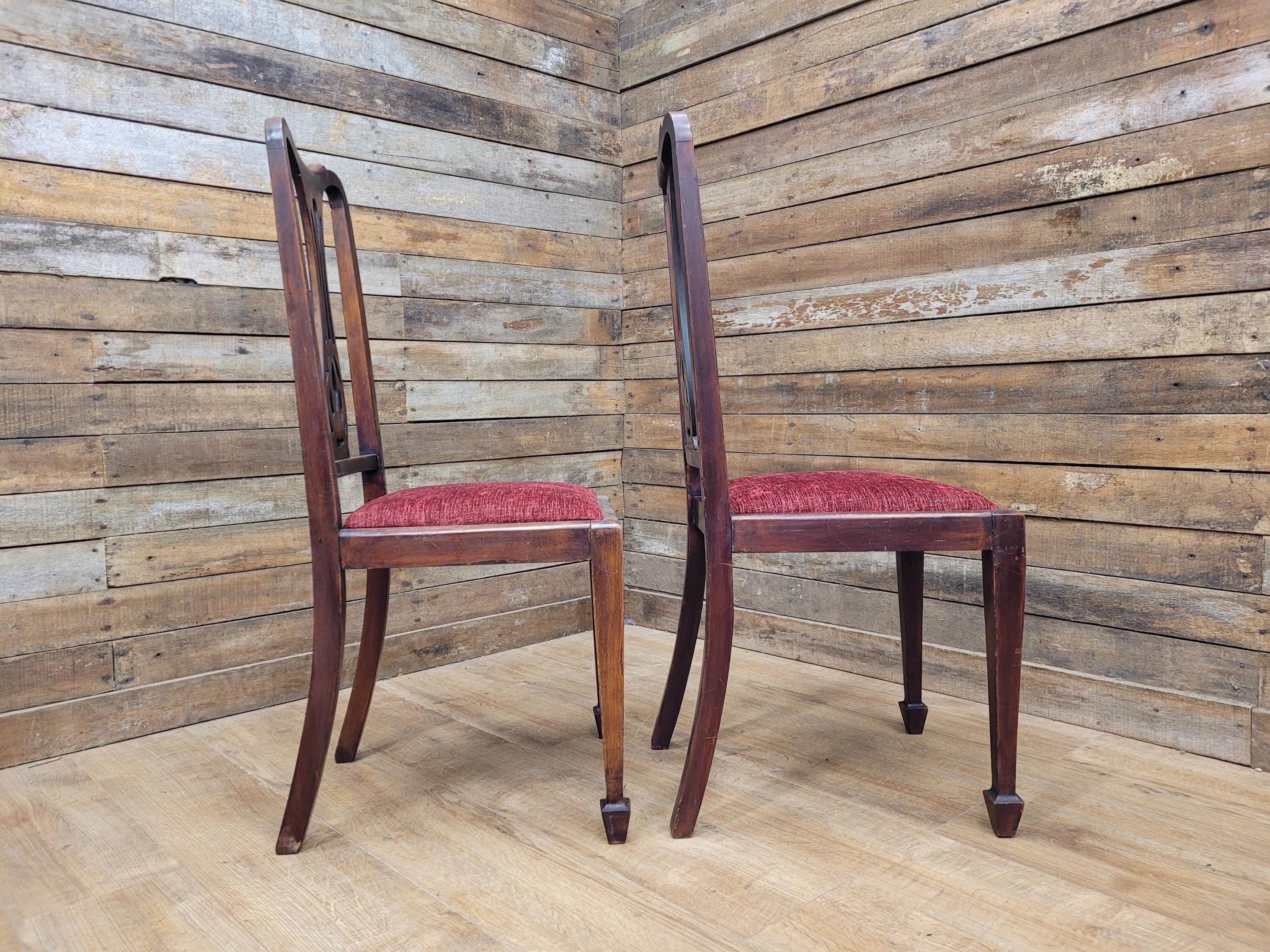 Two Vintage Art Deco Style Splat Back Dining Bedroom Hall Chairs Padded Seats