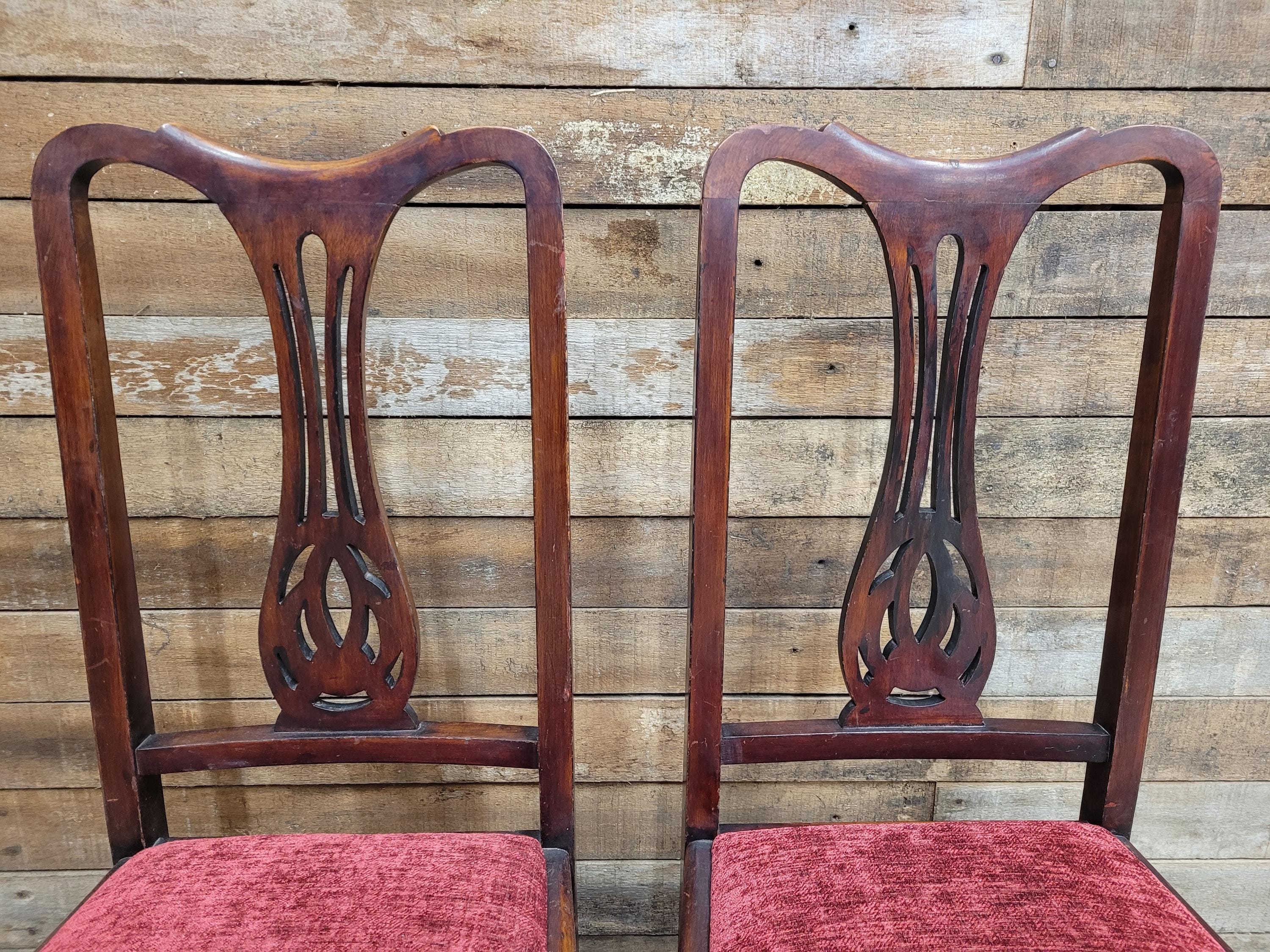 Two Vintage Art Deco Style Splat Back Dining Bedroom Hall Chairs Padded Seats