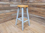 Vintage Round Solid Pine Stool Hand Painted Grey Waxed Bar Stool