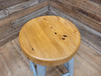 Vintage Round Solid Pine Stool Hand Painted Grey Waxed Bar Stool