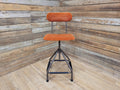 Vintage Industrial Metal Stool with Rust Velvet Seat Mid Century Style