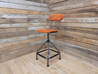 Vintage Industrial Metal Stool with Rust Velvet Seat Mid Century Style