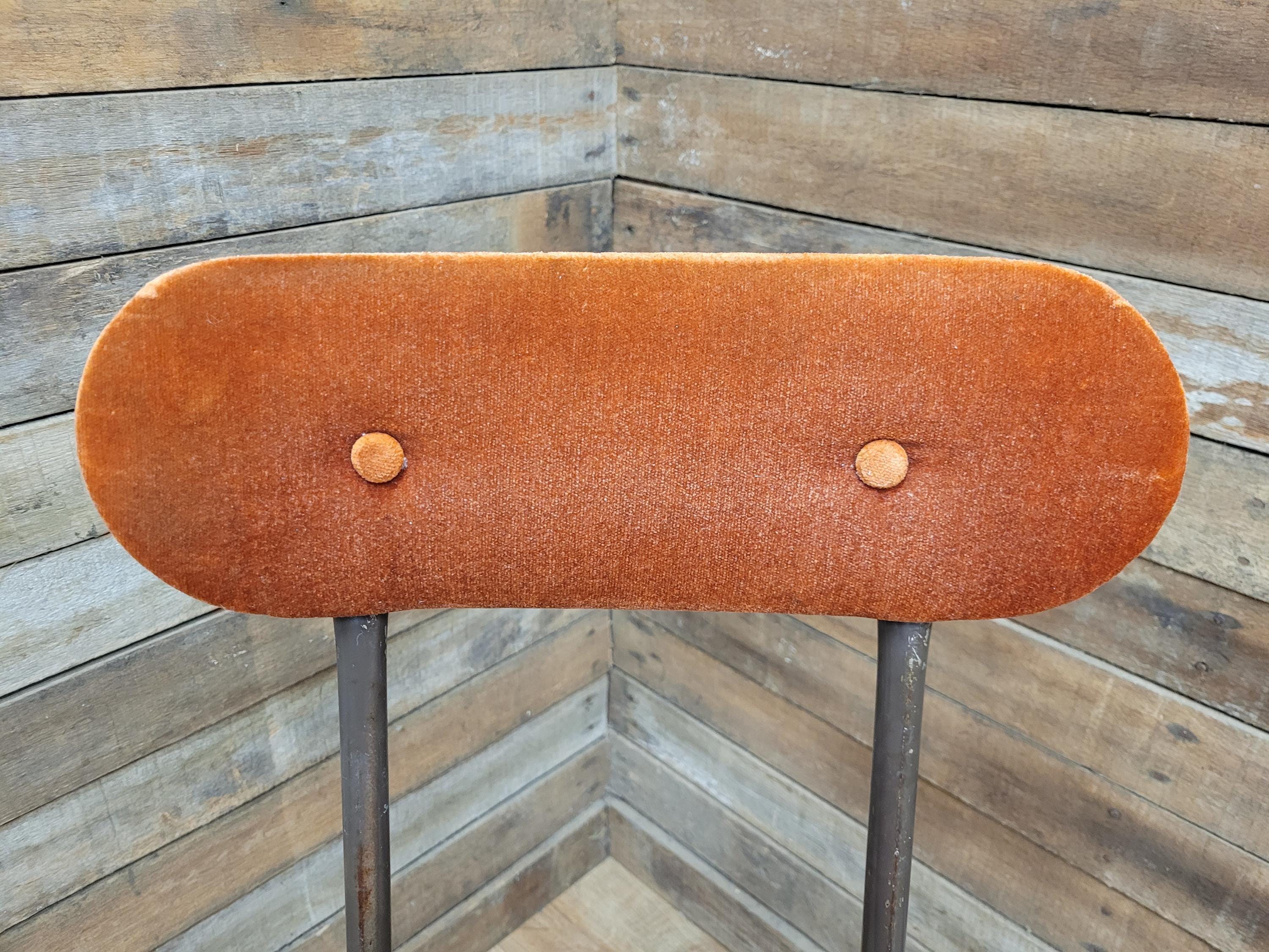 Vintage Industrial Metal Stool with Rust Velvet Seat Mid Century Style