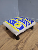 Vintage Country House BoHo Footstool Colourful Hippie Fabric Turned Legs