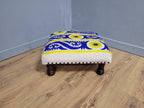 Vintage Country House BoHo Footstool Colourful Hippie Fabric Turned Legs