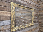 Vintage Distressed Gold & Black Framed Bevel Edged Over Mantle Wall Mirror