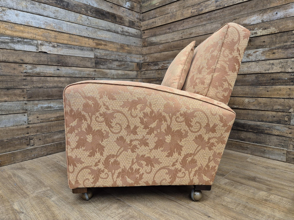 Vintage Art Deco Armchair Club Chair On Casters