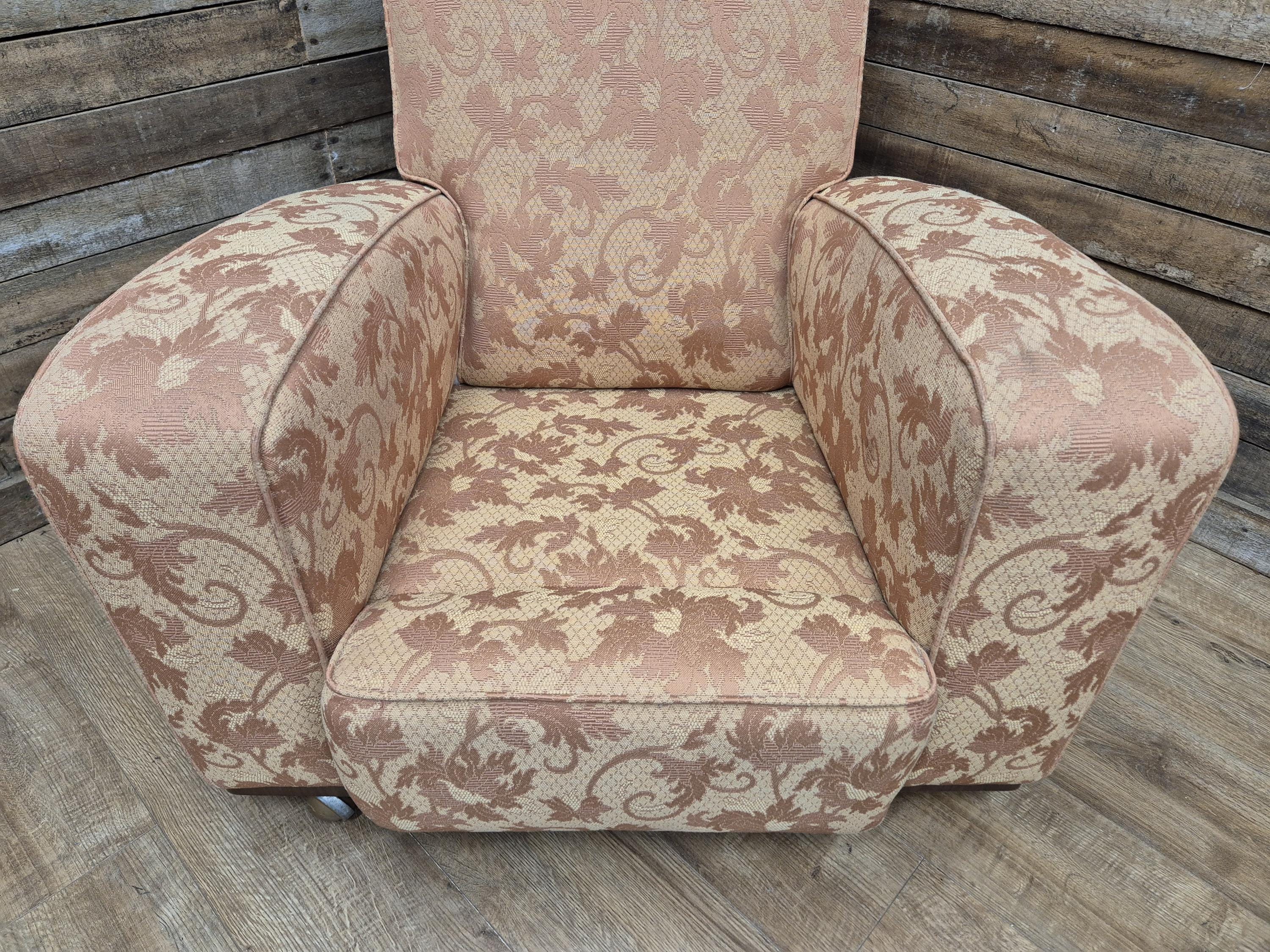 Vintage Art Deco Armchair Club Chair On Casters