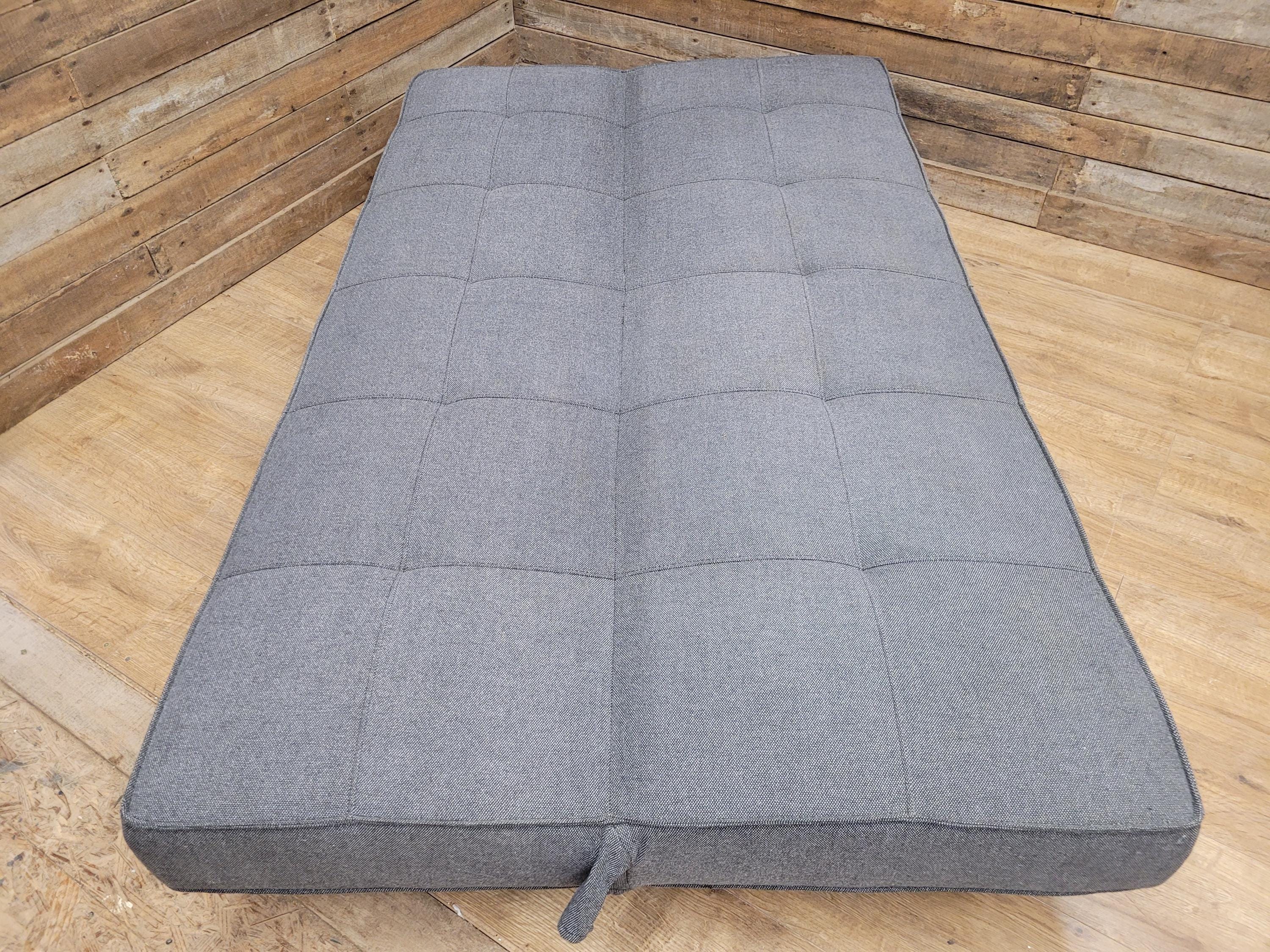 Retro Style Three Seater Sofa Bed Grey Fabric Double Day Bed