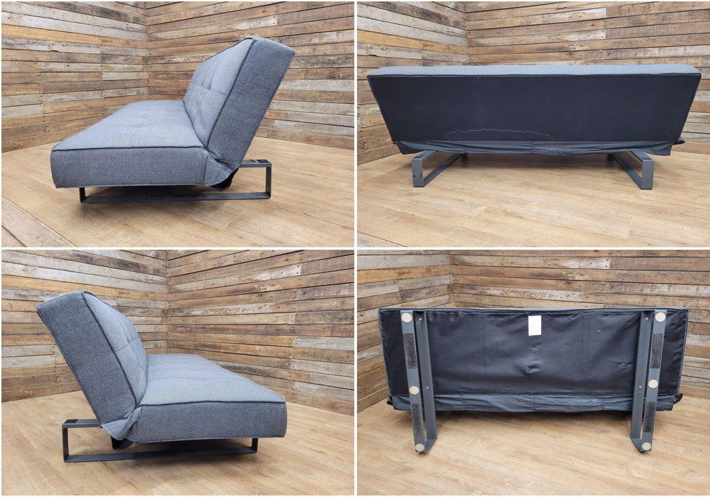 Retro Style Three Seater Sofa Bed Grey Fabric Double Day Bed