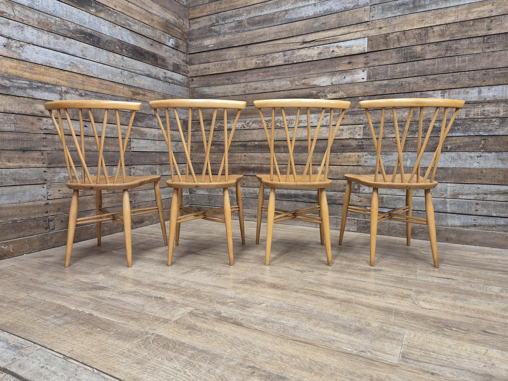 4 Mid Century Ercol 376 Blonde Candlestick Windsor Dining Chairs Vintage Retro