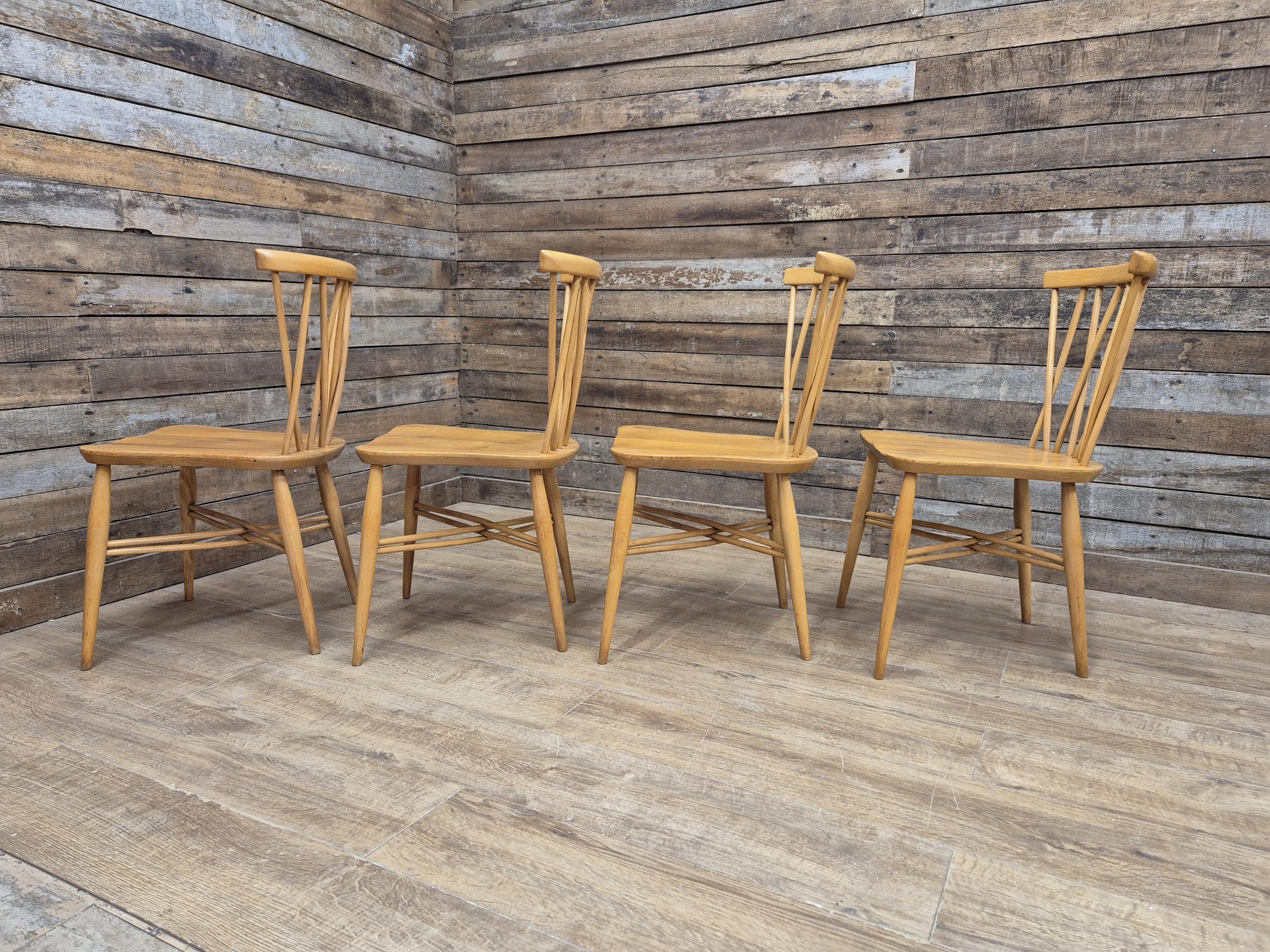 4 Mid Century Ercol 376 Blonde Candlestick Windsor Dining Chairs Vintage Retro