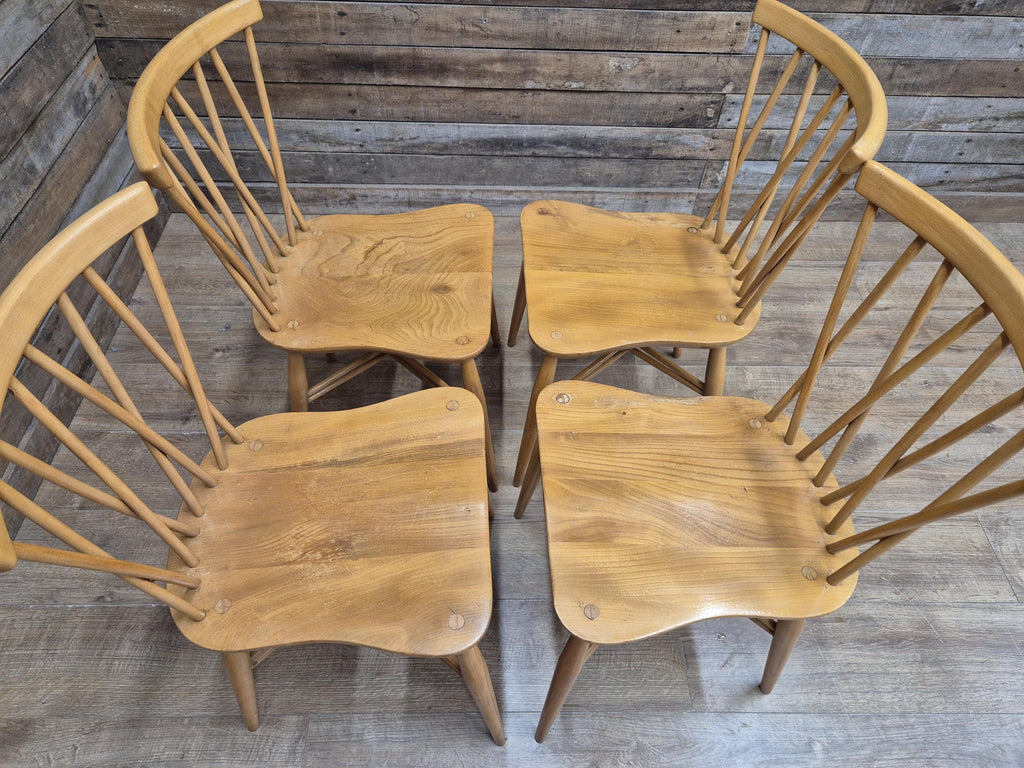 4 Mid Century Ercol 376 Blonde Candlestick Windsor Dining Chairs Vintage Retro