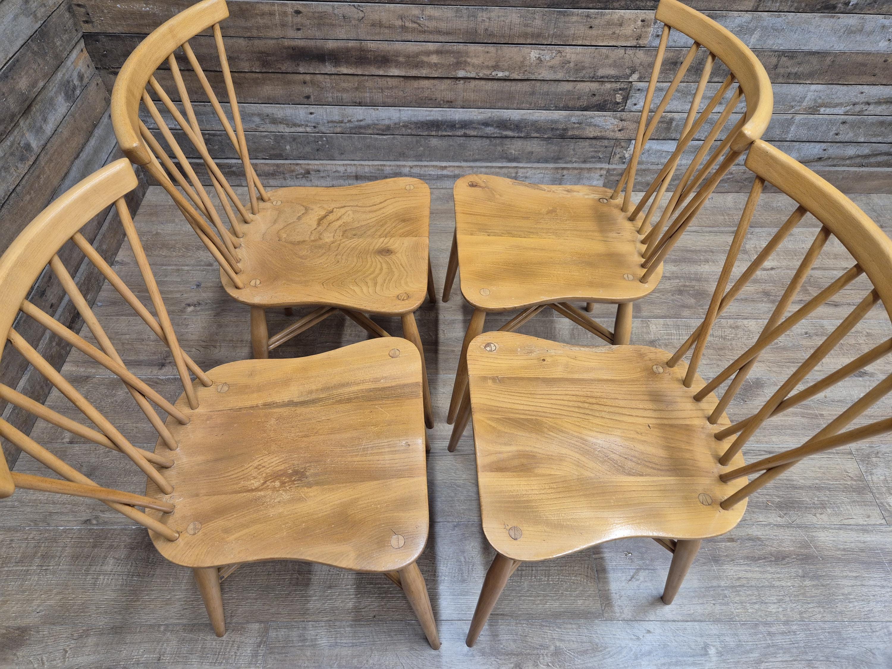 4 Mid Century Ercol 376 Blonde Candlestick Windsor Dining Chairs Vintage Retro
