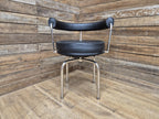 Mid Century Le Corbusier LC7 Repro Swivel Chair in Black Leather & Chrome