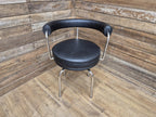 Mid Century Le Corbusier LC7 Repro Swivel Chair in Black Leather & Chrome
