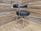 Mid Century Le Corbusier LC7 Repro Swivel Chair in Black Leather & Chrome
