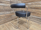 Mid Century Le Corbusier LC7 Repro Swivel Chair in Black Leather & Chrome