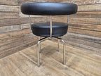 Mid Century Le Corbusier LC7 Repro Swivel Chair in Black Leather & Chrome