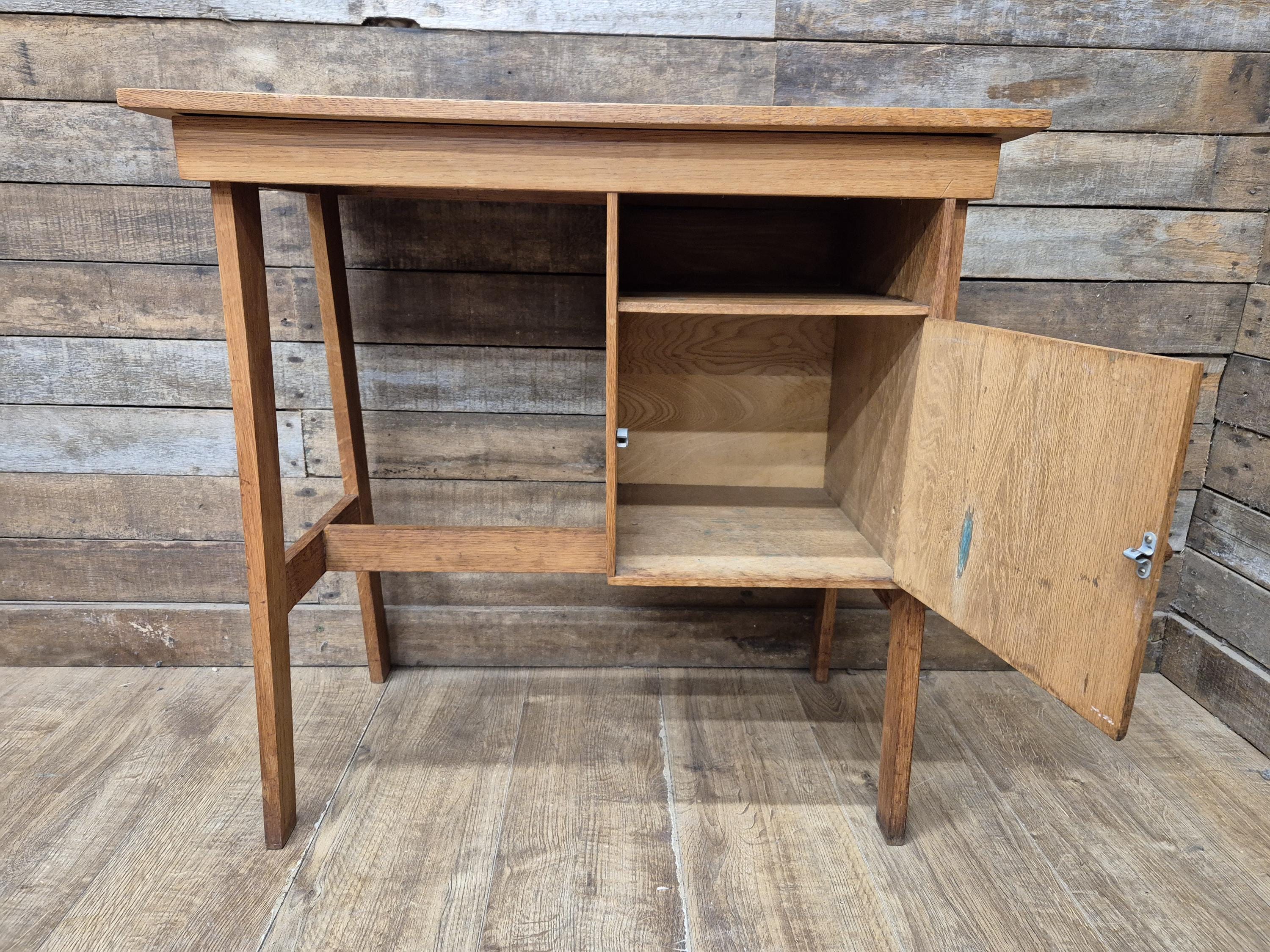Vintage Distressed Office Study Industrial Library Desk Two Drawers With Key