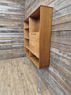 Remodelled William Lawrence Teak Bureau Bookcase with Hairpin Legs Retro Lining