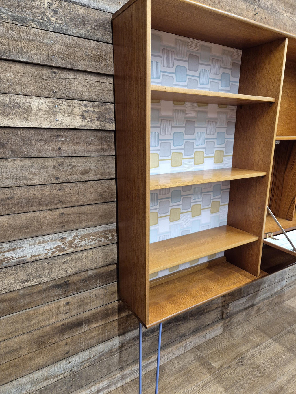 Remodelled William Lawrence Teak Bureau Bookcase with Hairpin Legs Retro Lining